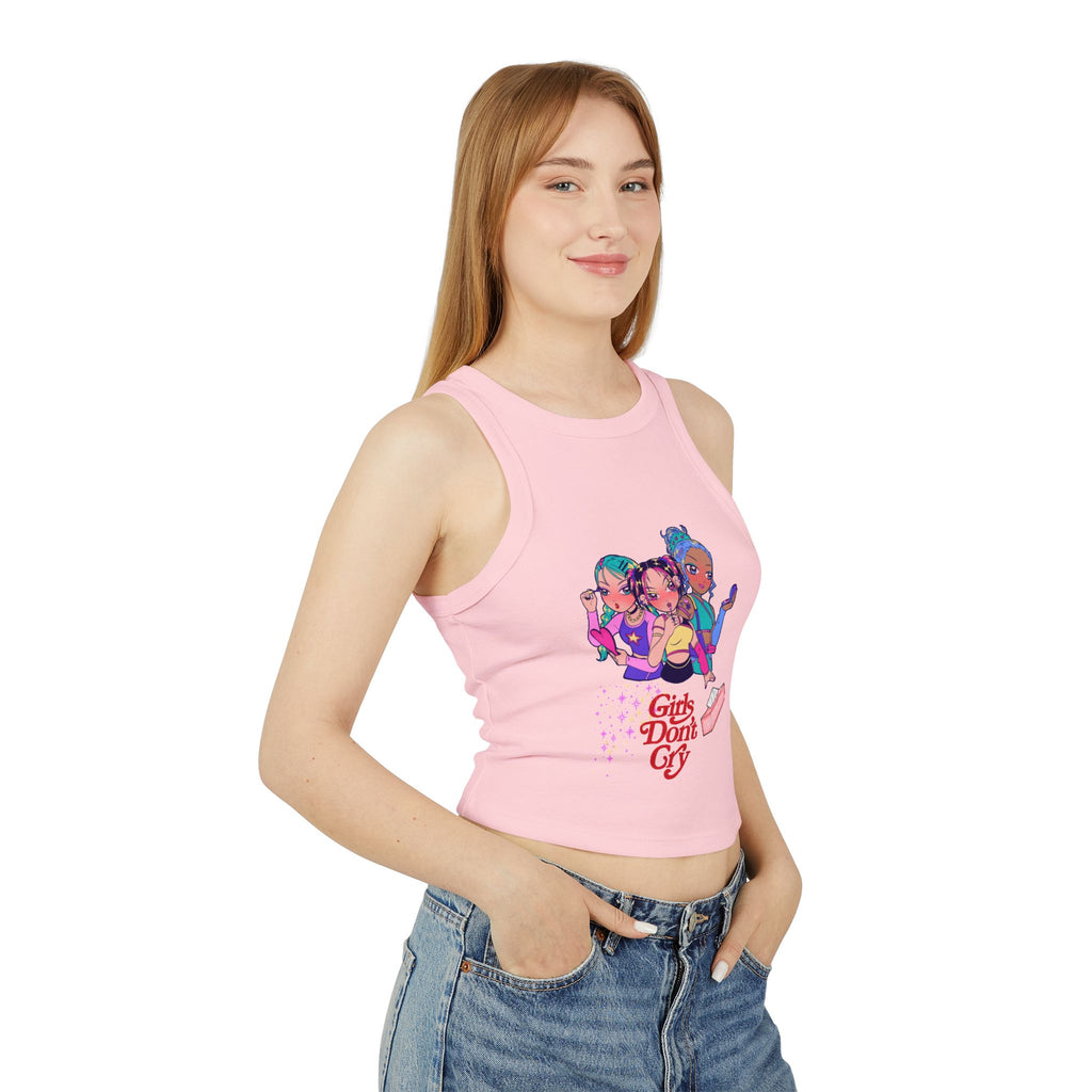 Racer Tank — Cute Retro Anime Girls "Girls Do It" Graphic Crop Tank