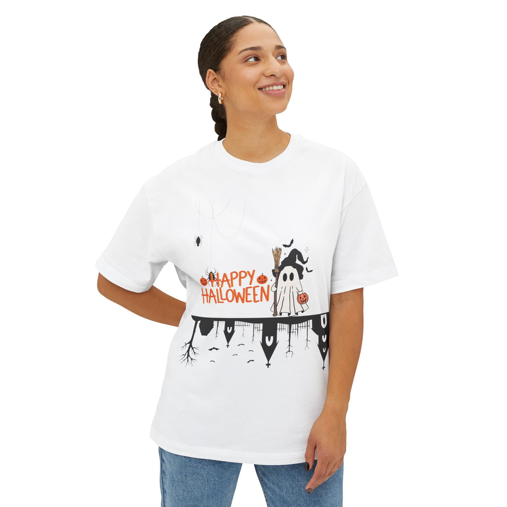Halloween Ghost Tee — "Happy Halloween" Spooky Cottage Graphic