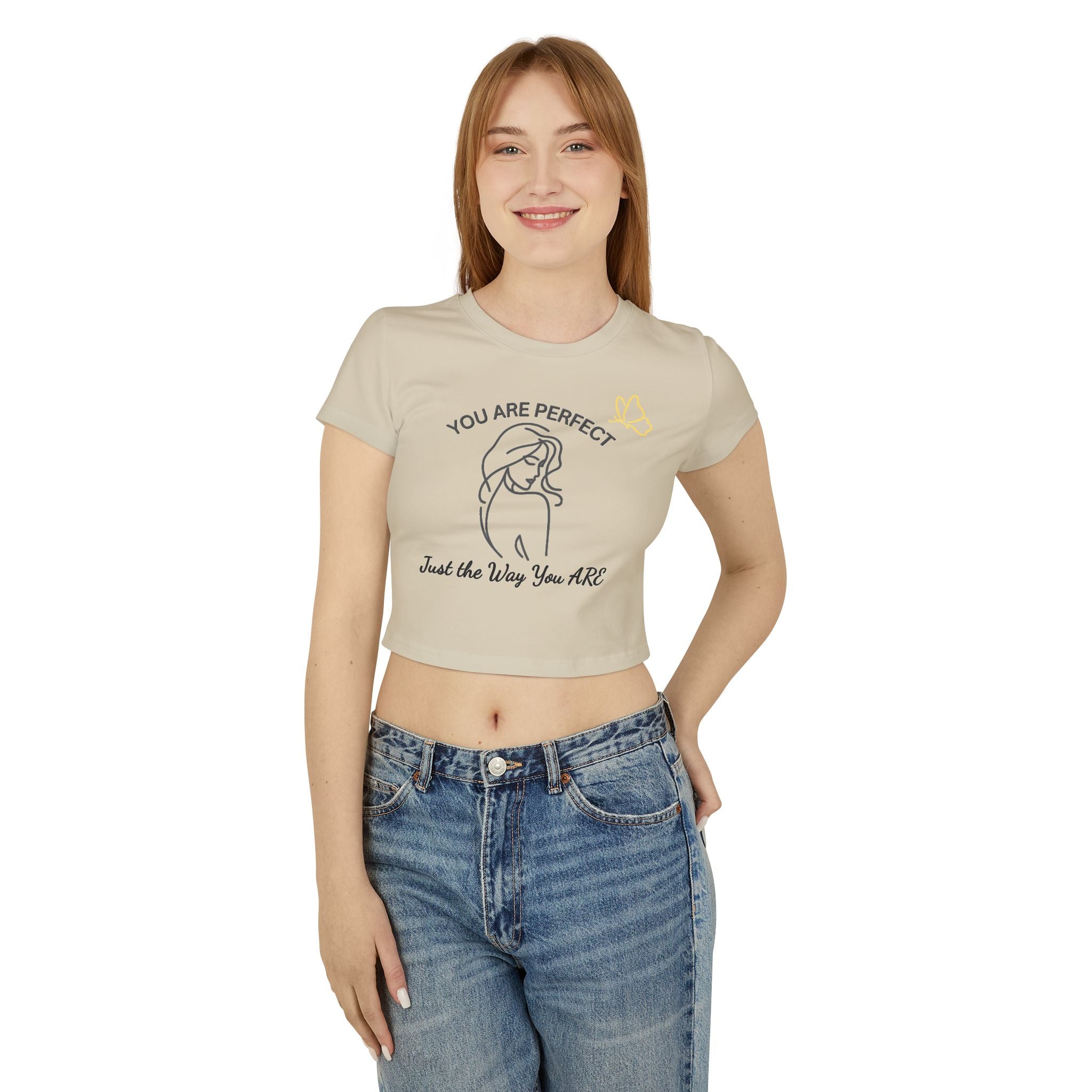 Baby Tee — "You Are Perfect" Minimal Line Art Crop Top