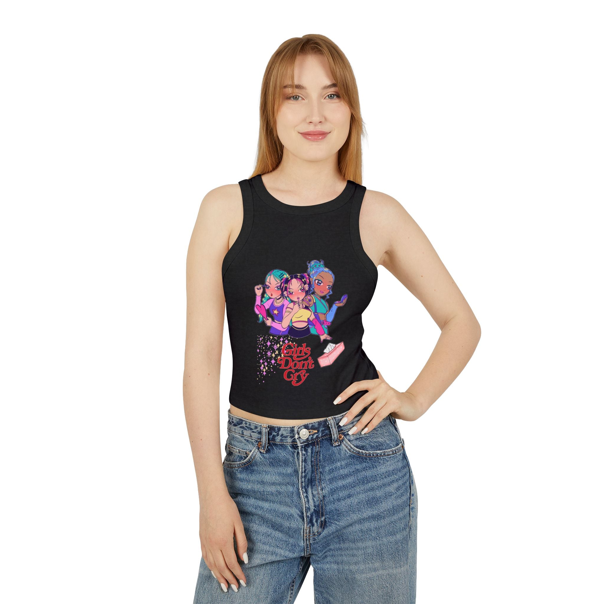 Racer Tank — Cute Retro Anime Girls "Girls Do It" Graphic Crop Tank