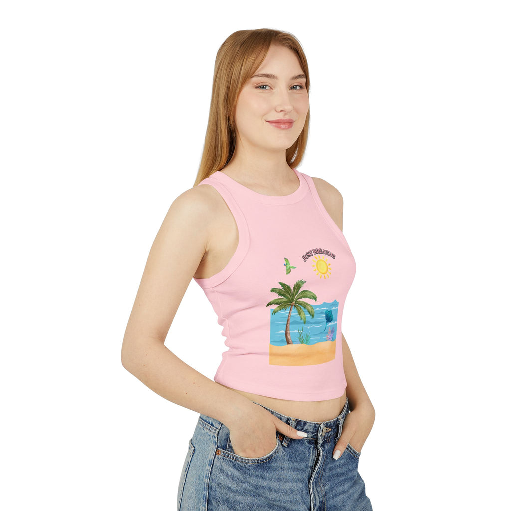 Summer Beach Tank Top — "Good Vibes" Palm Tree & Dolphin Graphic