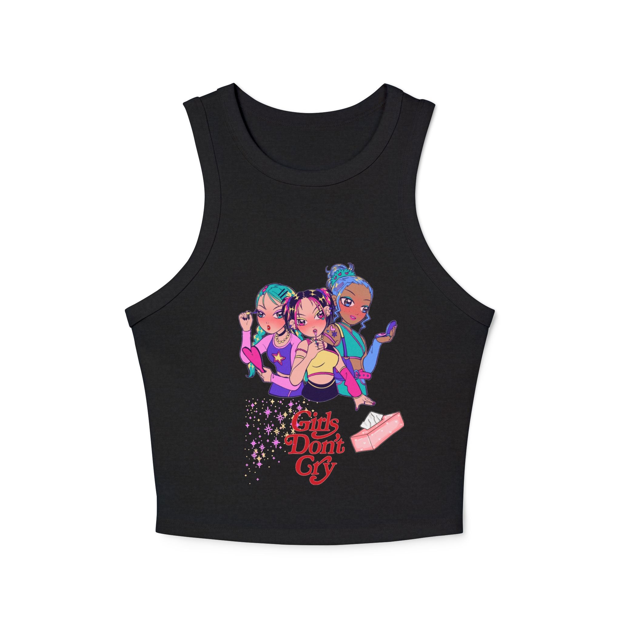 Racer Tank — Cute Retro Anime Girls "Girls Do It" Graphic Crop Tank