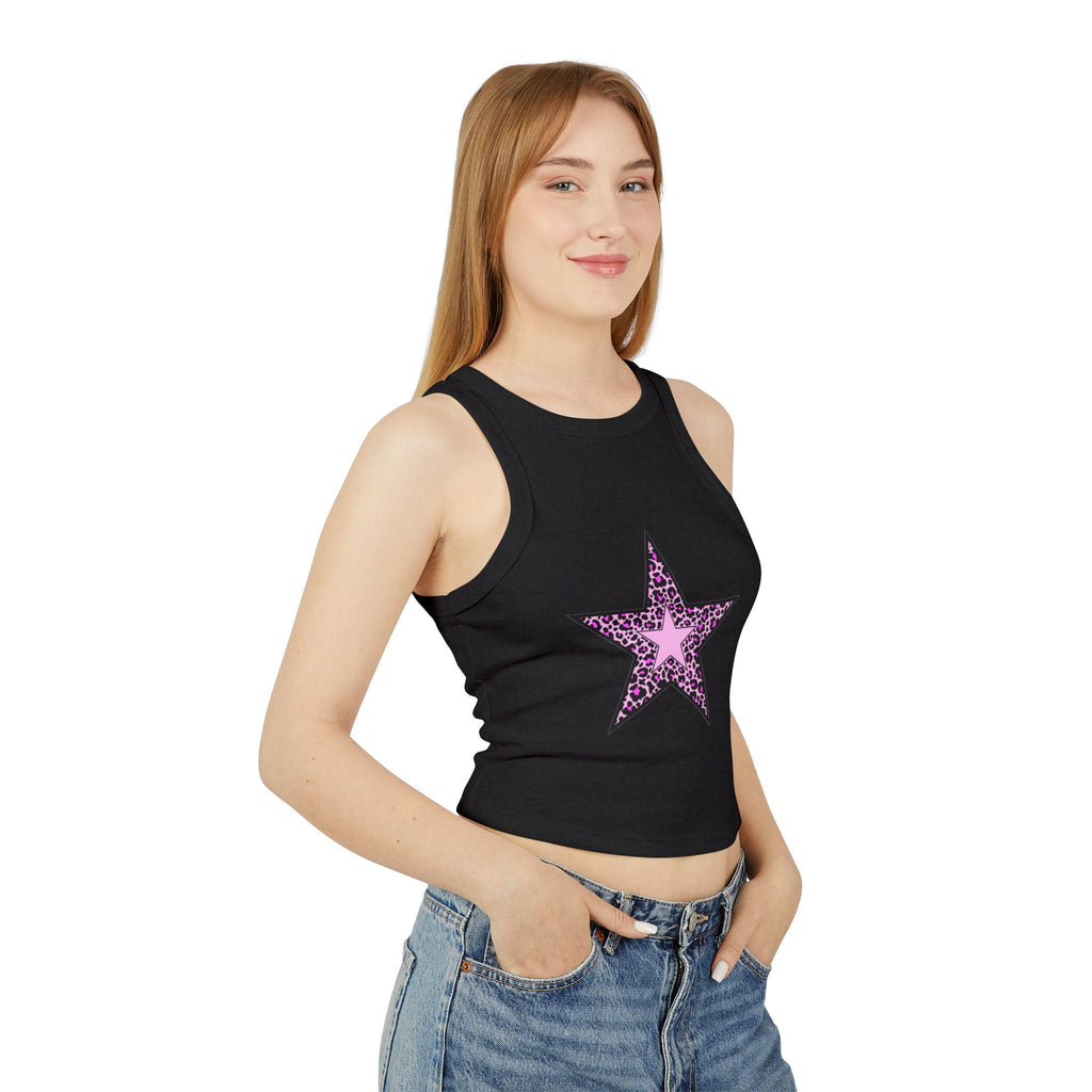 Star Leopard Tank Top — Pink Leopard Print Star Graphic Women's Racer Tank