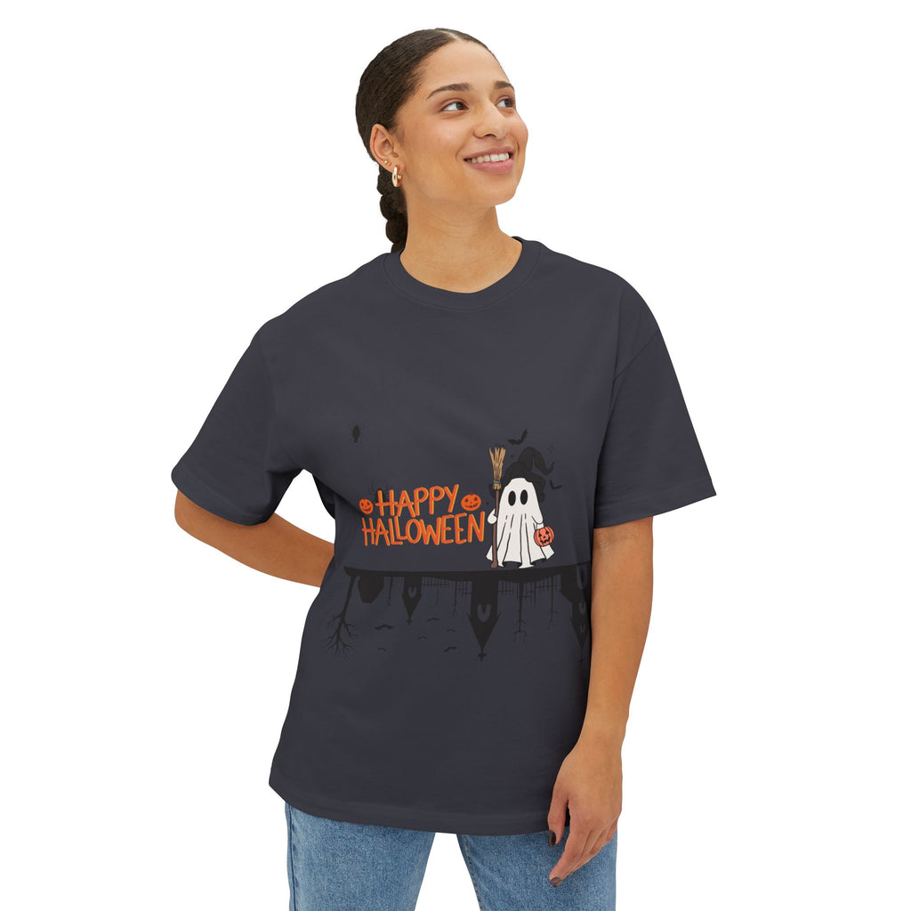 Halloween Ghost Tee — "Happy Halloween" Spooky Cottage Graphic