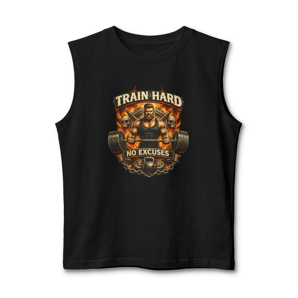 Train Hard Muscle Tank - "Train Hard No Excuses" Gym Tank Top