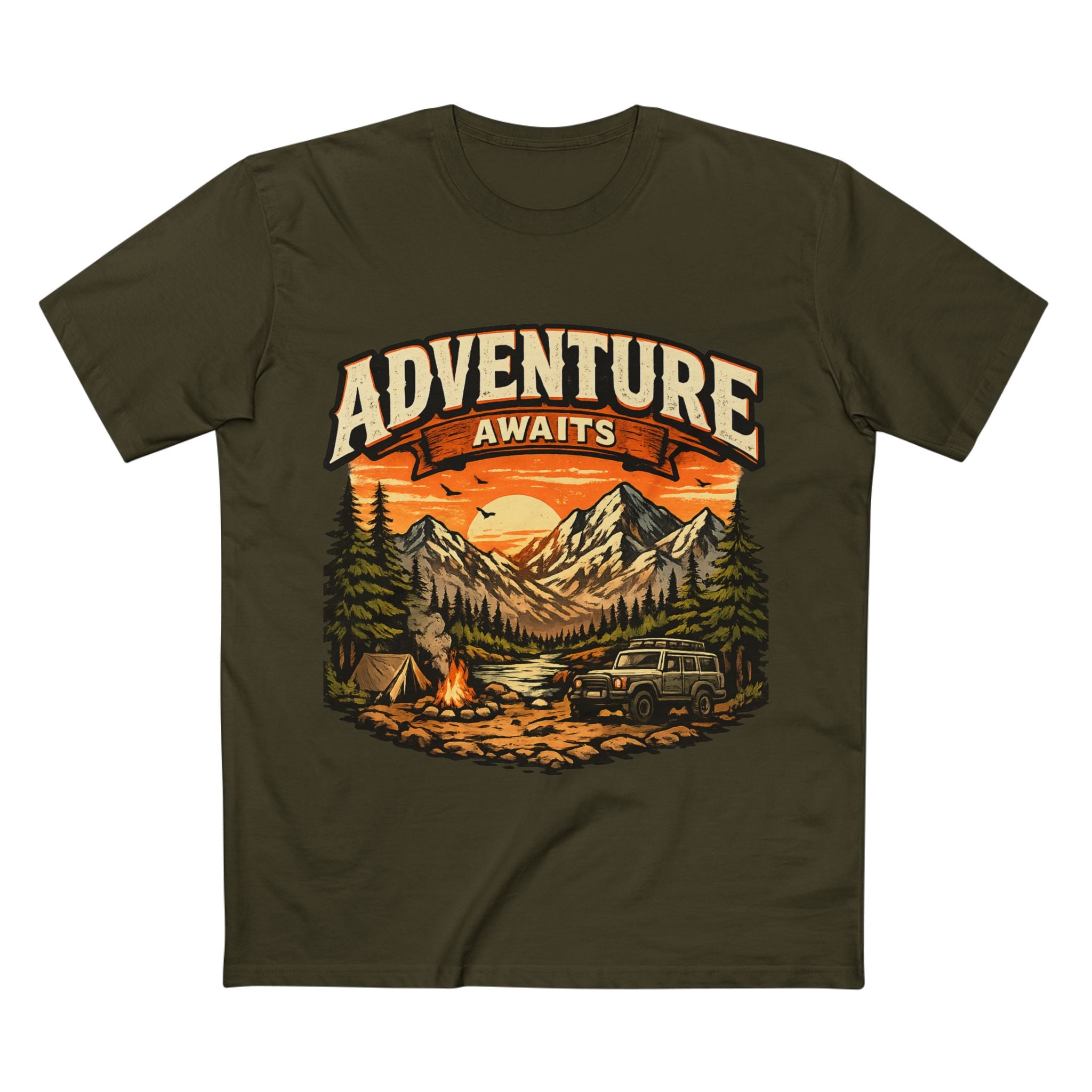 Adventure Awaits T-Shirt – Vintage Mountain Camping Tee