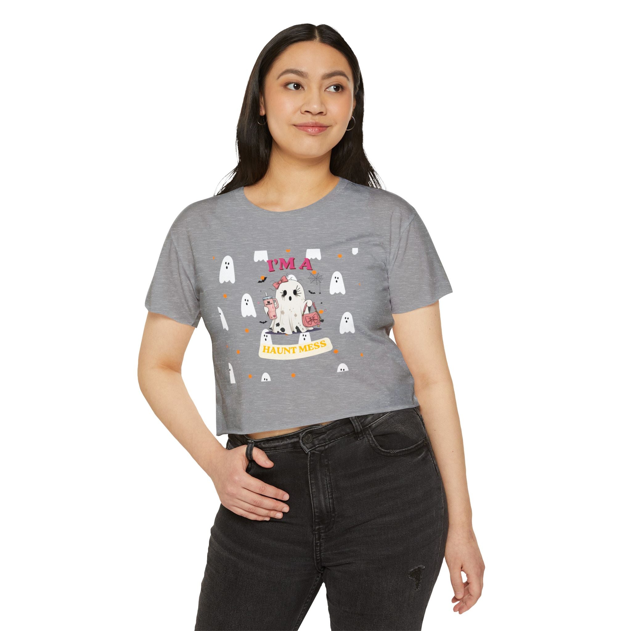 Women's Halloween Crop Top — "I'm a Haunt Mess" Ghost Festival Tee