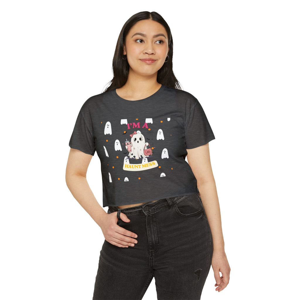 Women's Halloween Crop Top — "I'm a Haunt Mess" Ghost Festival Tee