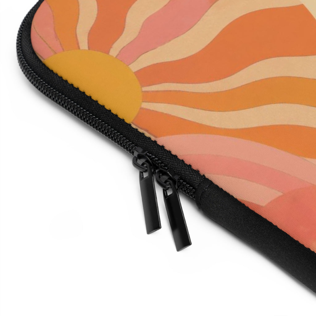Retro Sunset Waves Laptop Sleeve — 70s Beach Vibes with Surf Beetle Collage