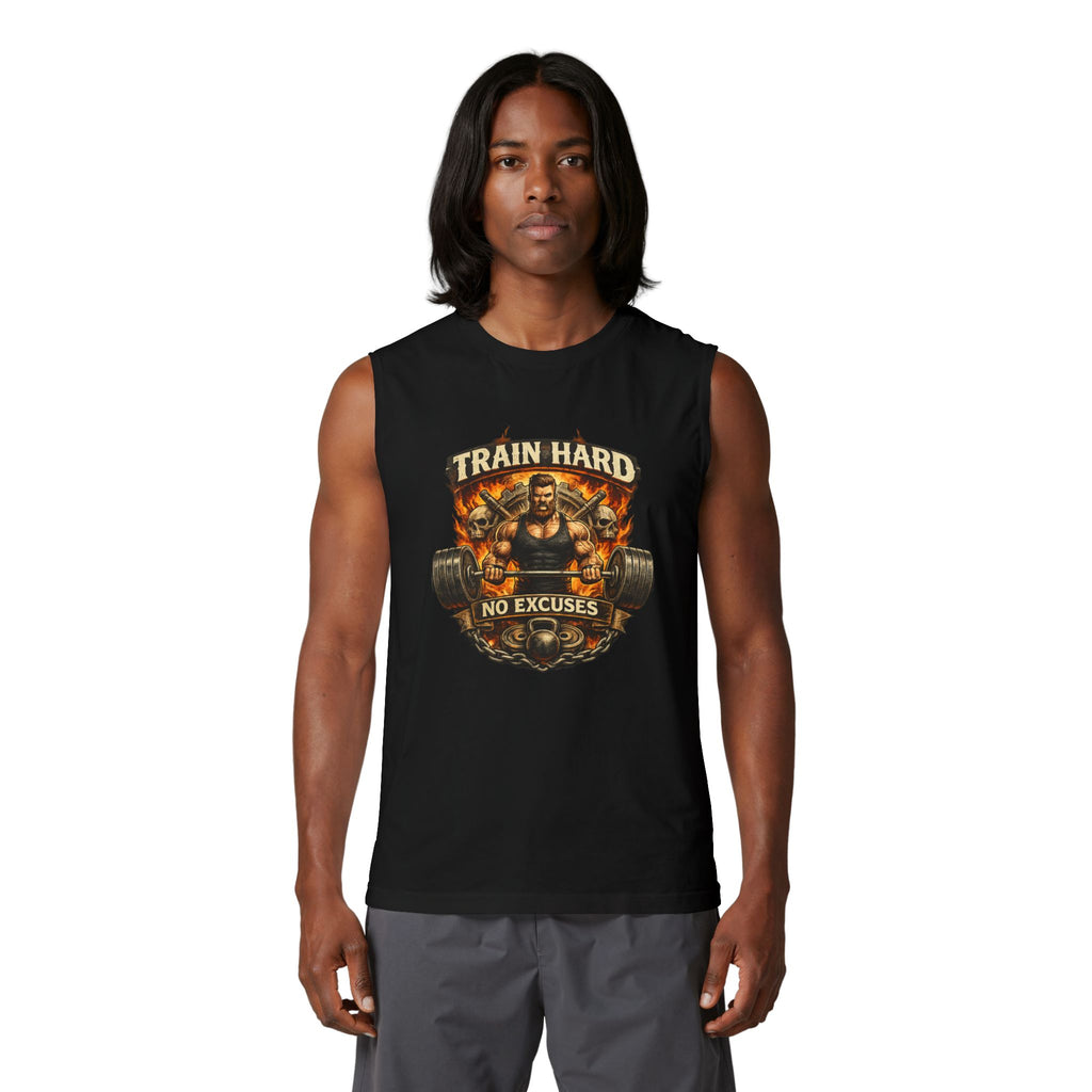 Train Hard Muscle Tank - "Train Hard No Excuses" Gym Tank Top