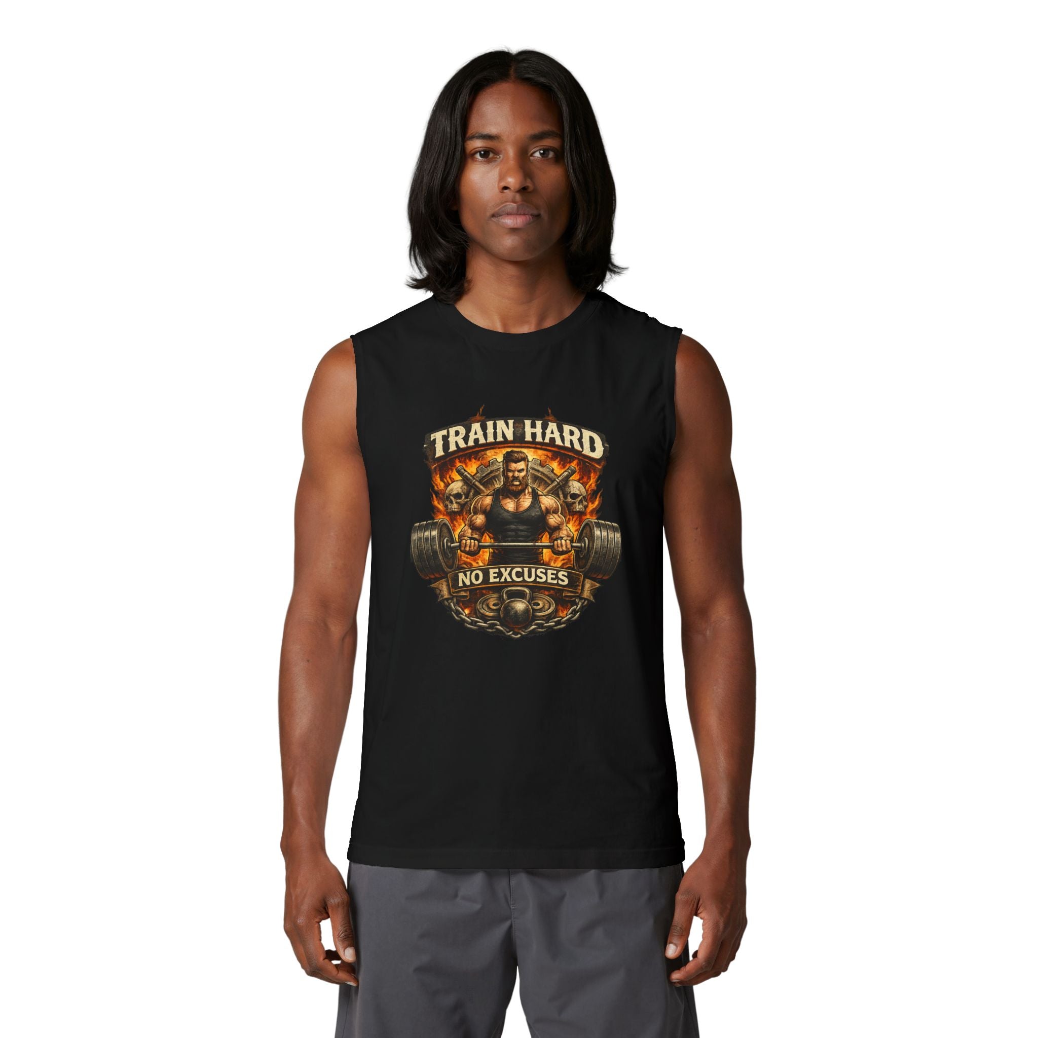 Train Hard Muscle Tank - "Train Hard No Excuses" Gym Tank Top