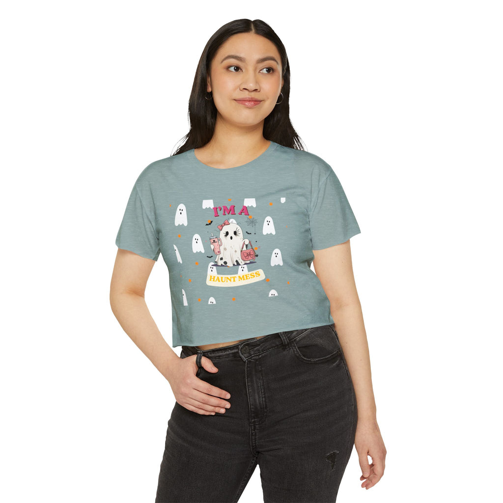 Women's Halloween Crop Top — "I'm a Haunt Mess" Ghost Festival Tee