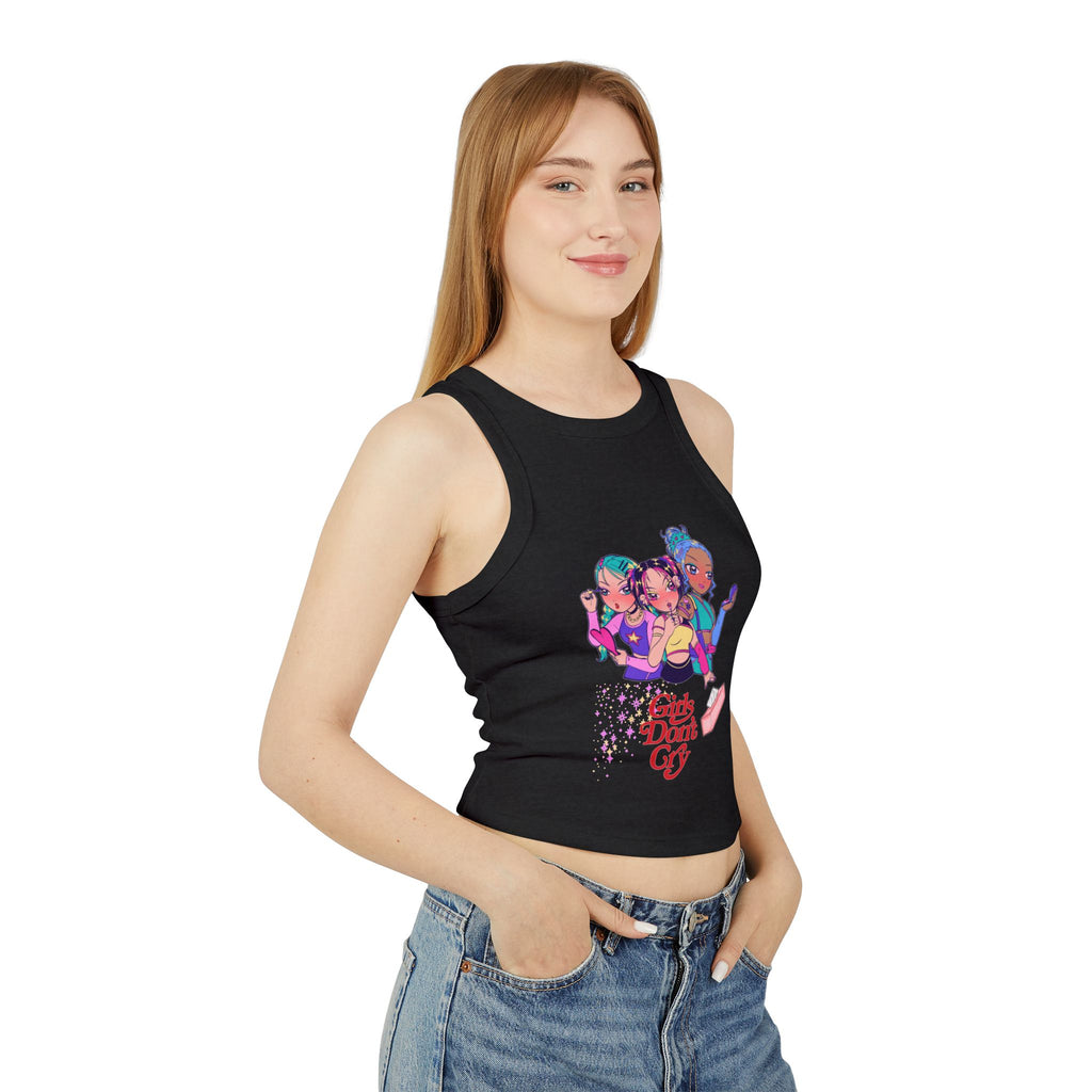 Racer Tank — Cute Retro Anime Girls "Girls Do It" Graphic Crop Tank