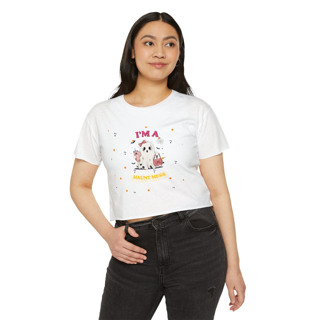 Women's Halloween Crop Top — "I'm a Haunt Mess" Ghost Festival Tee