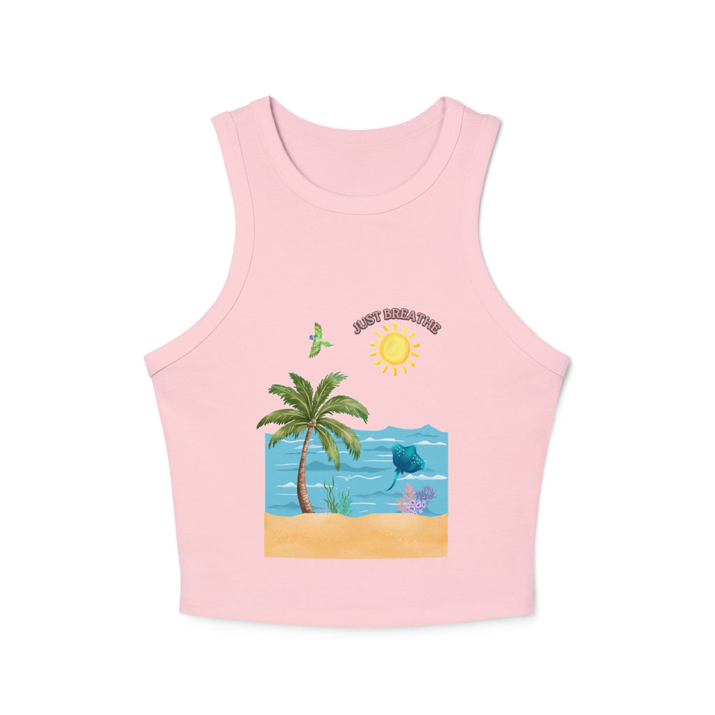 Summer Beach Tank Top — "Good Vibes" Palm Tree & Dolphin Graphic