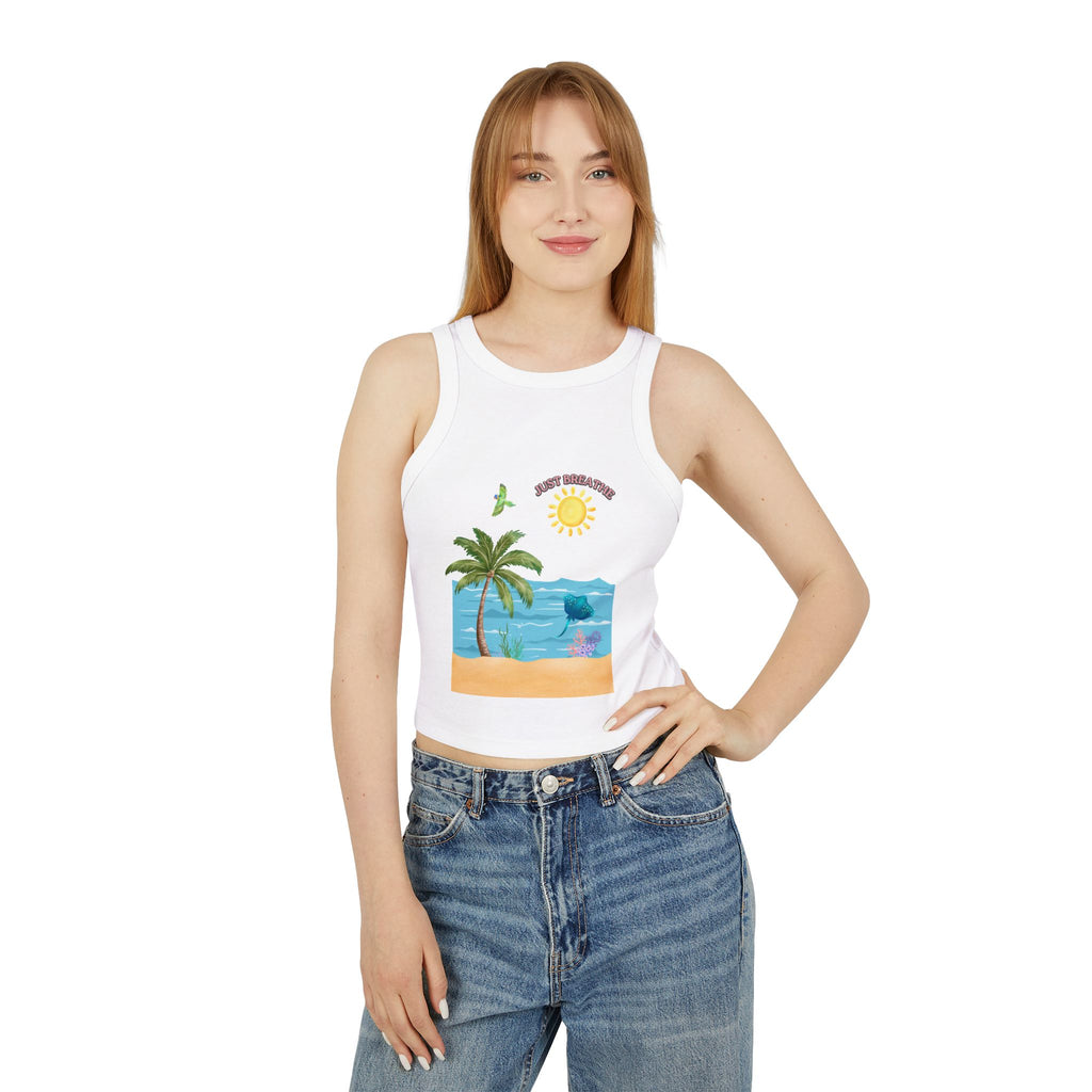 Summer Beach Tank Top — "Good Vibes" Palm Tree & Dolphin Graphic