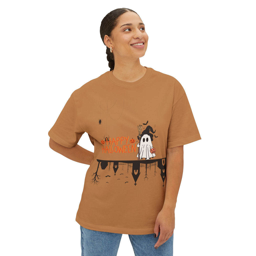 Halloween Ghost Tee — "Happy Halloween" Spooky Cottage Graphic