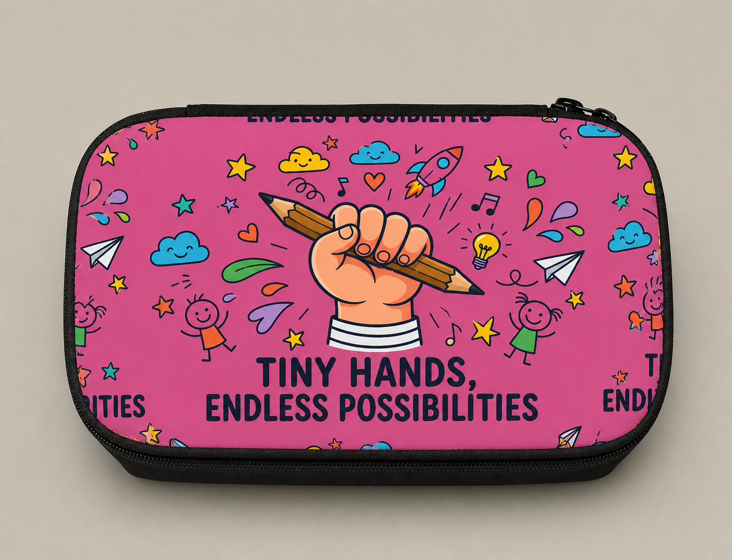 Pencil Case — "Tiny Hands, Endless Possibilities" Kids School Pouch (A matching set with the Tiny Hand Notebook)