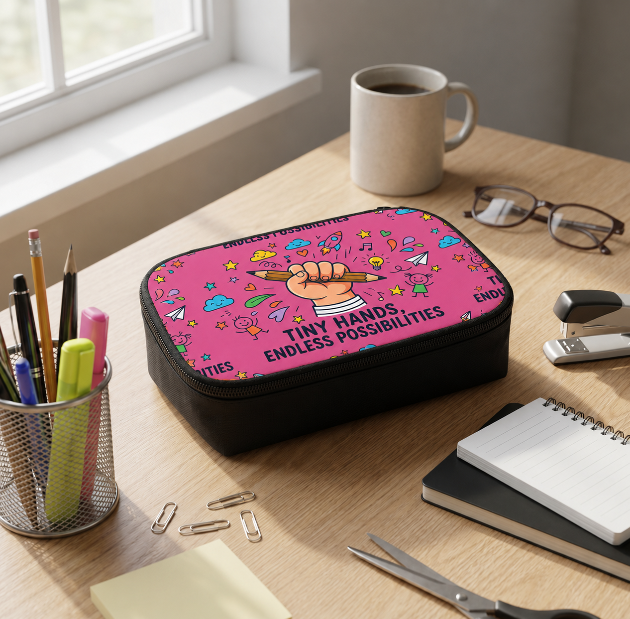 Pencil Case — "Tiny Hands, Endless Possibilities" Kids School Pouch (A matching set with the Tiny Hand Notebook)