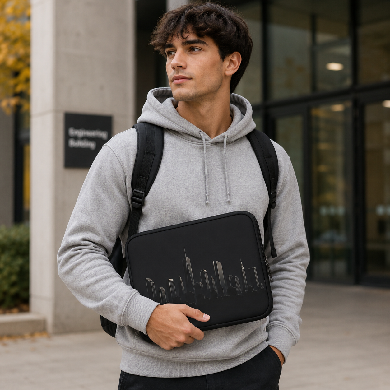 City Skyline Laptop Sleeve — Minimal Black Urban Skyline Case