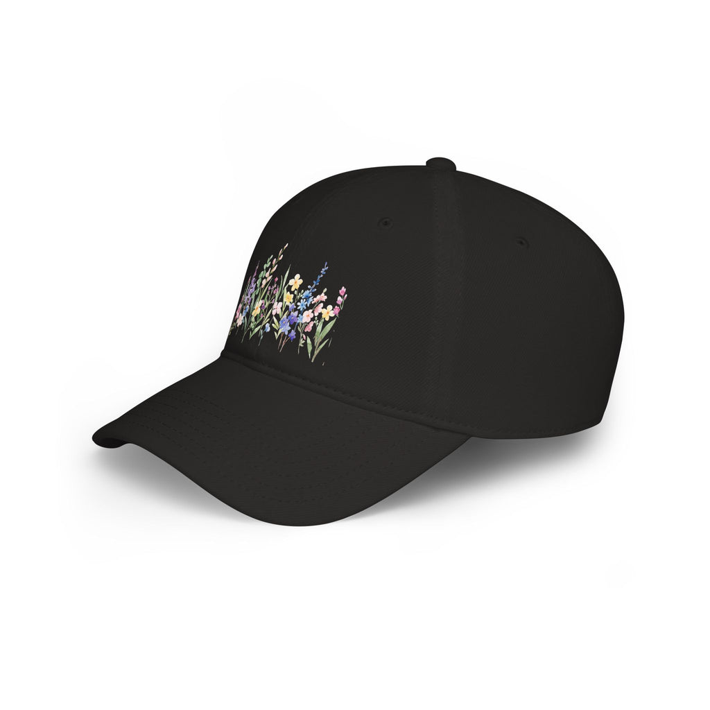 Red Floral Embroidered Baseball Cap — Wildflower Garden Low Profile Hat