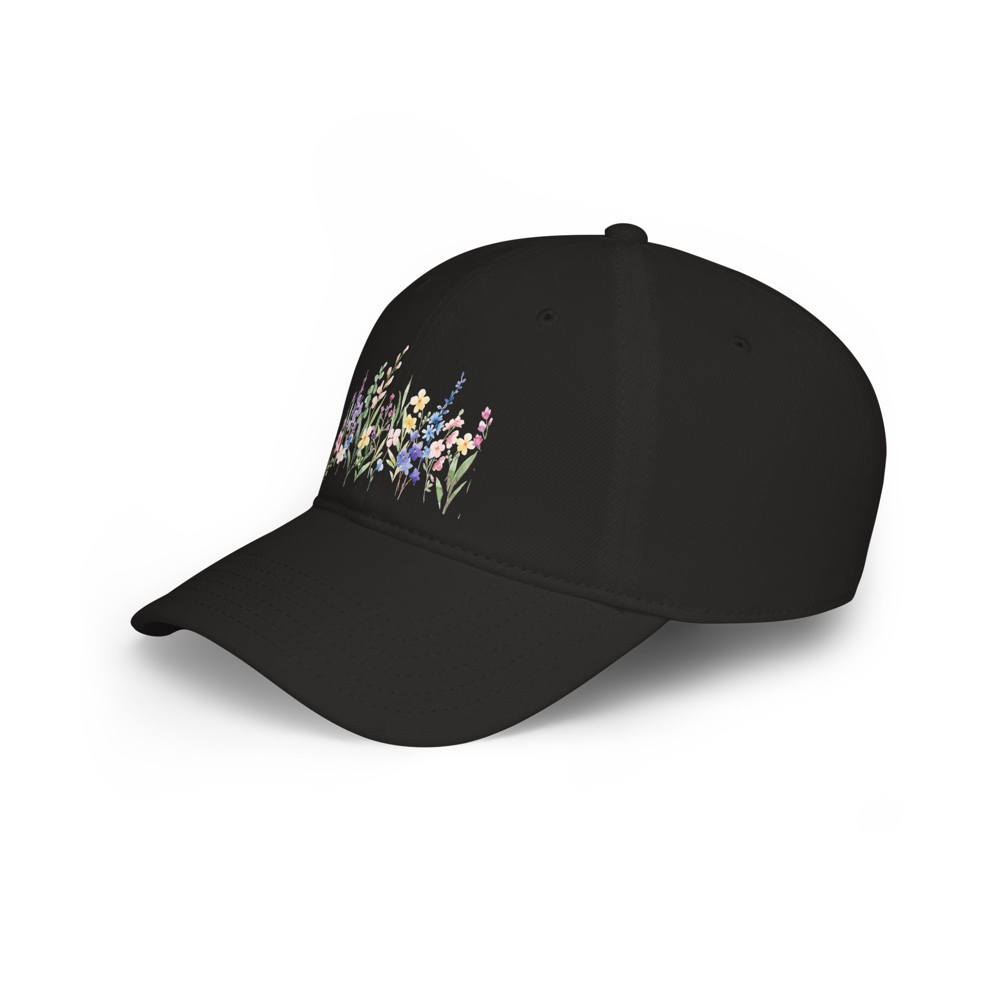 Red Floral Embroidered Baseball Cap — Wildflower Garden Low Profile Hat
