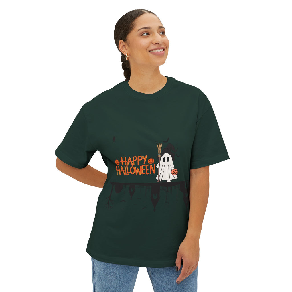 Halloween Ghost Tee — "Happy Halloween" Spooky Cottage Graphic