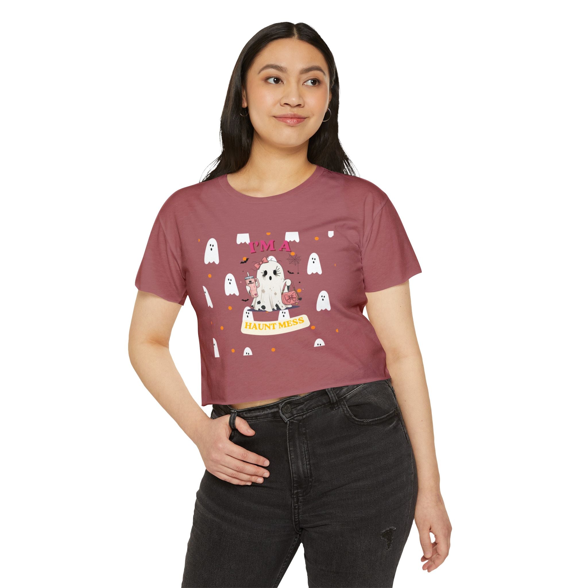 Women's Halloween Crop Top — "I'm a Haunt Mess" Ghost Festival Tee