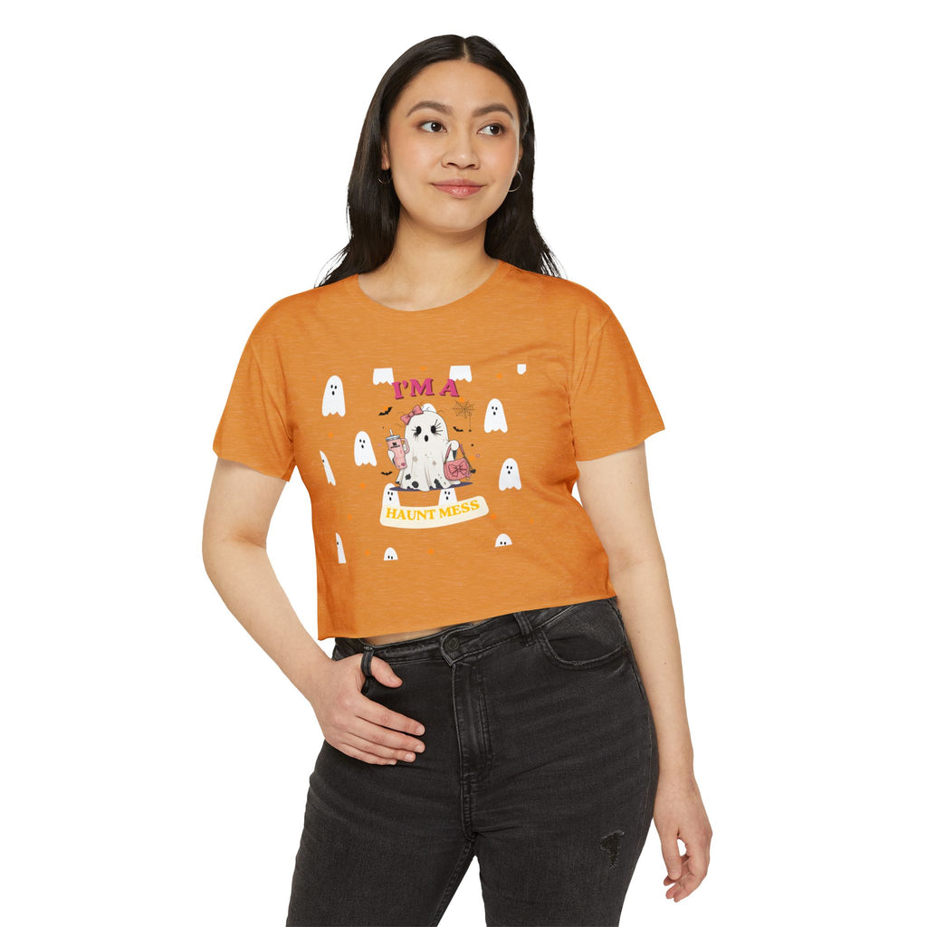 Women's Halloween Crop Top — "I'm a Haunt Mess" Ghost Festival Tee