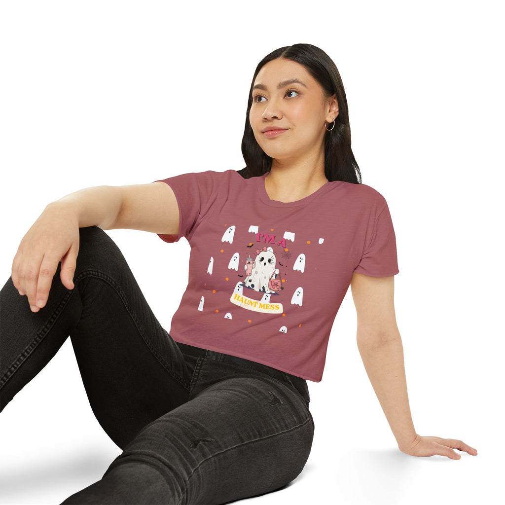 Women's Halloween Crop Top — "I'm a Haunt Mess" Ghost Festival Tee