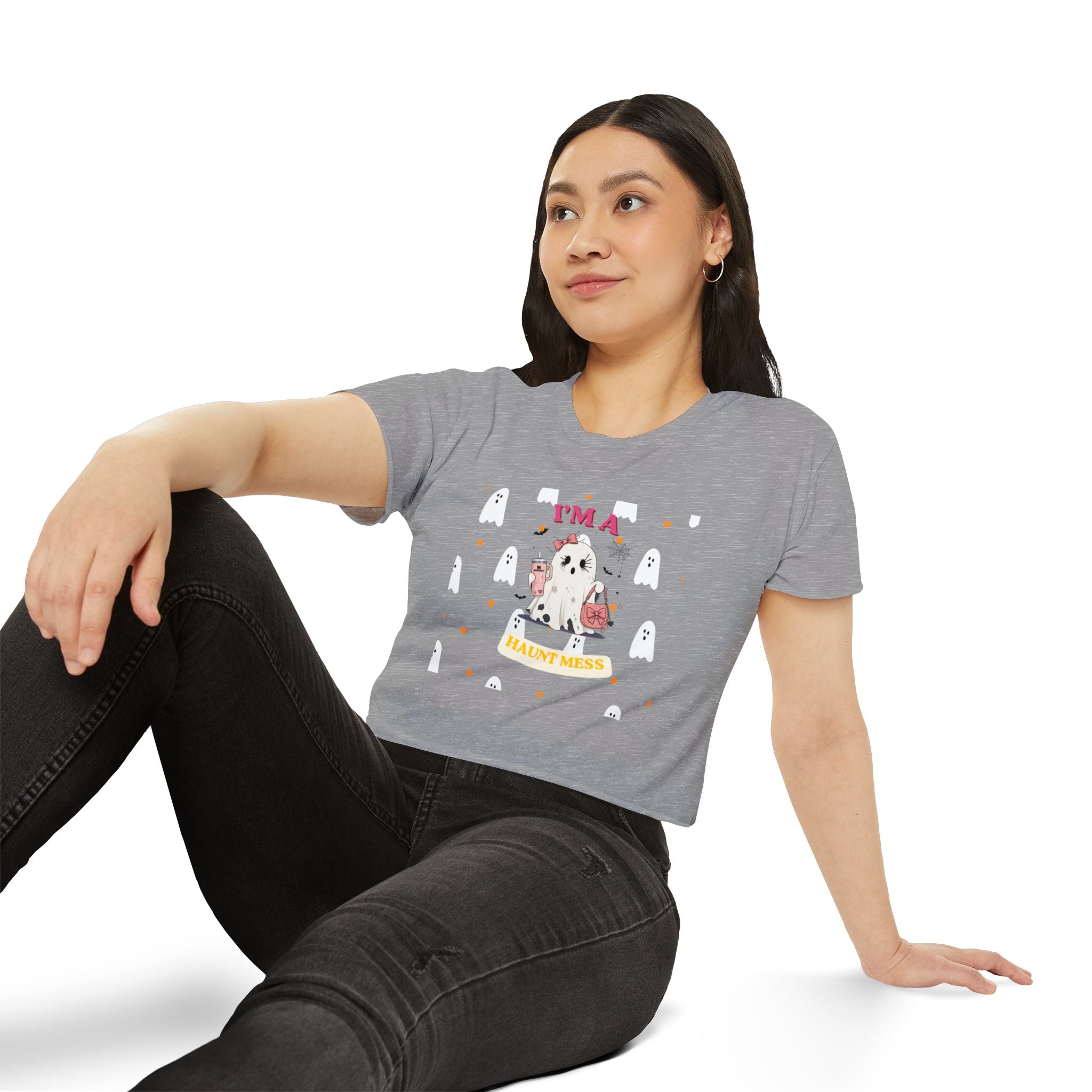 Women's Halloween Crop Top — "I'm a Haunt Mess" Ghost Festival Tee