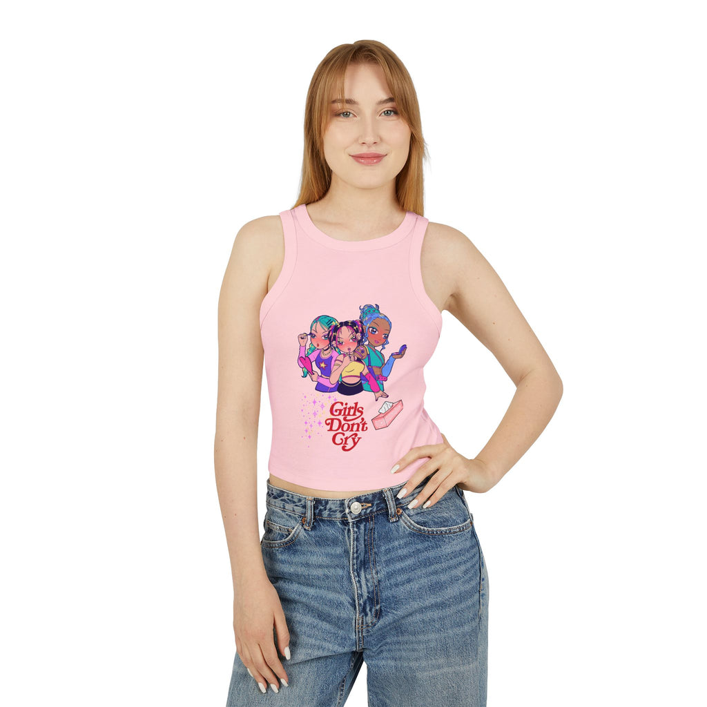 Racer Tank — Cute Retro Anime Girls "Girls Do It" Graphic Crop Tank