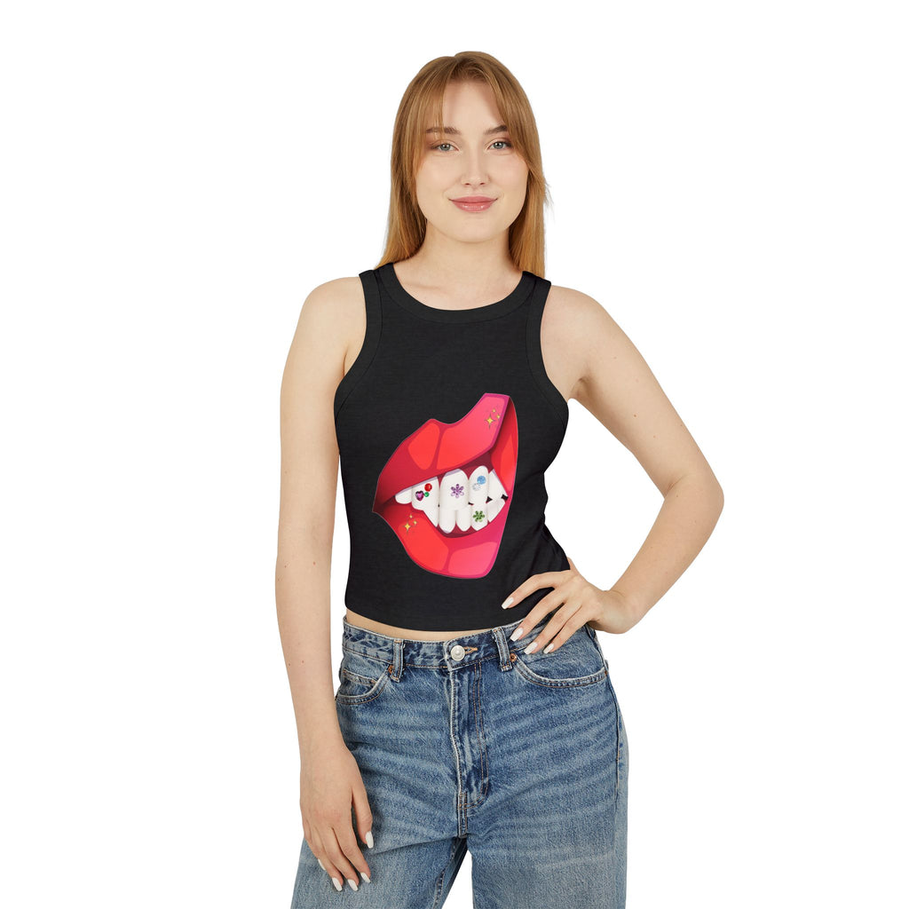 Women's Ribbed Racer Tank Top — Floral Nail Bites Graphic