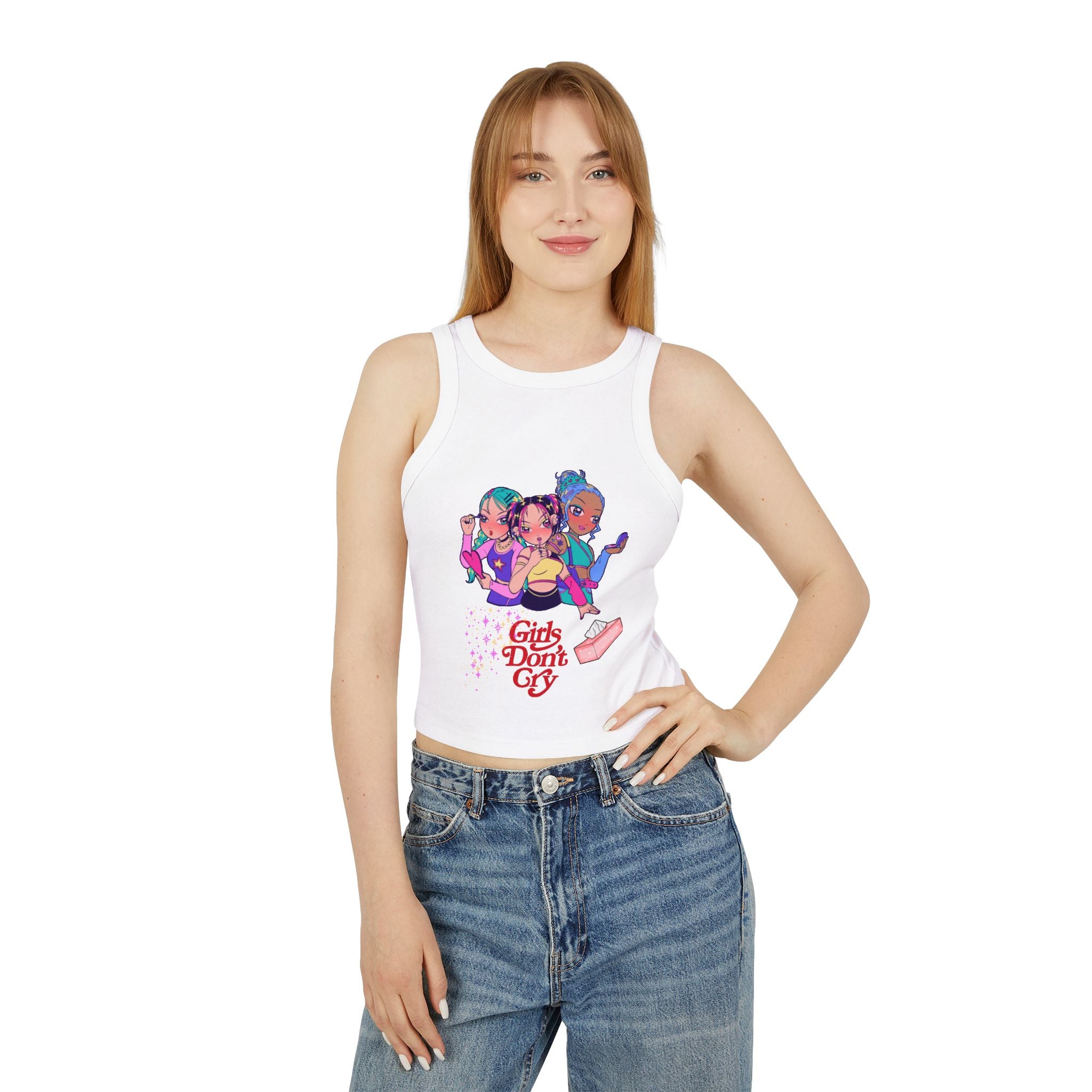Racer Tank — Cute Retro Anime Girls "Girls Do It" Graphic Crop Tank