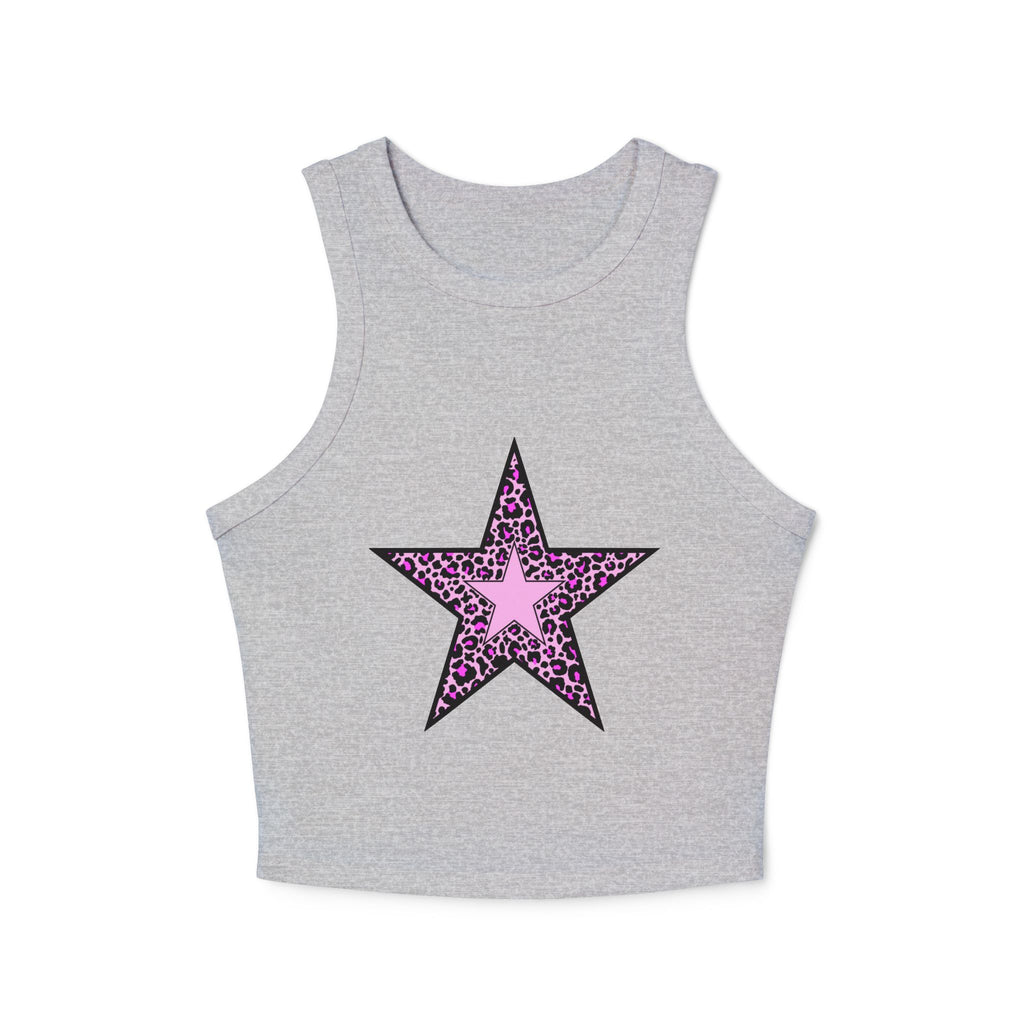 Star Leopard Tank Top — Pink Leopard Print Star Graphic Women's Racer Tank