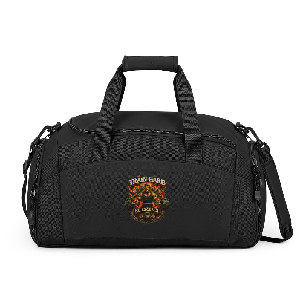 Train Hard No Excuses Gym Bag — Durable Fitness Duffel with Bold Skull Design