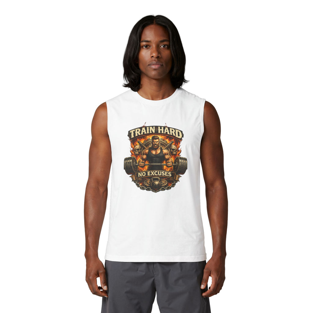 Train Hard Muscle Tank - "Train Hard No Excuses" Gym Tank Top