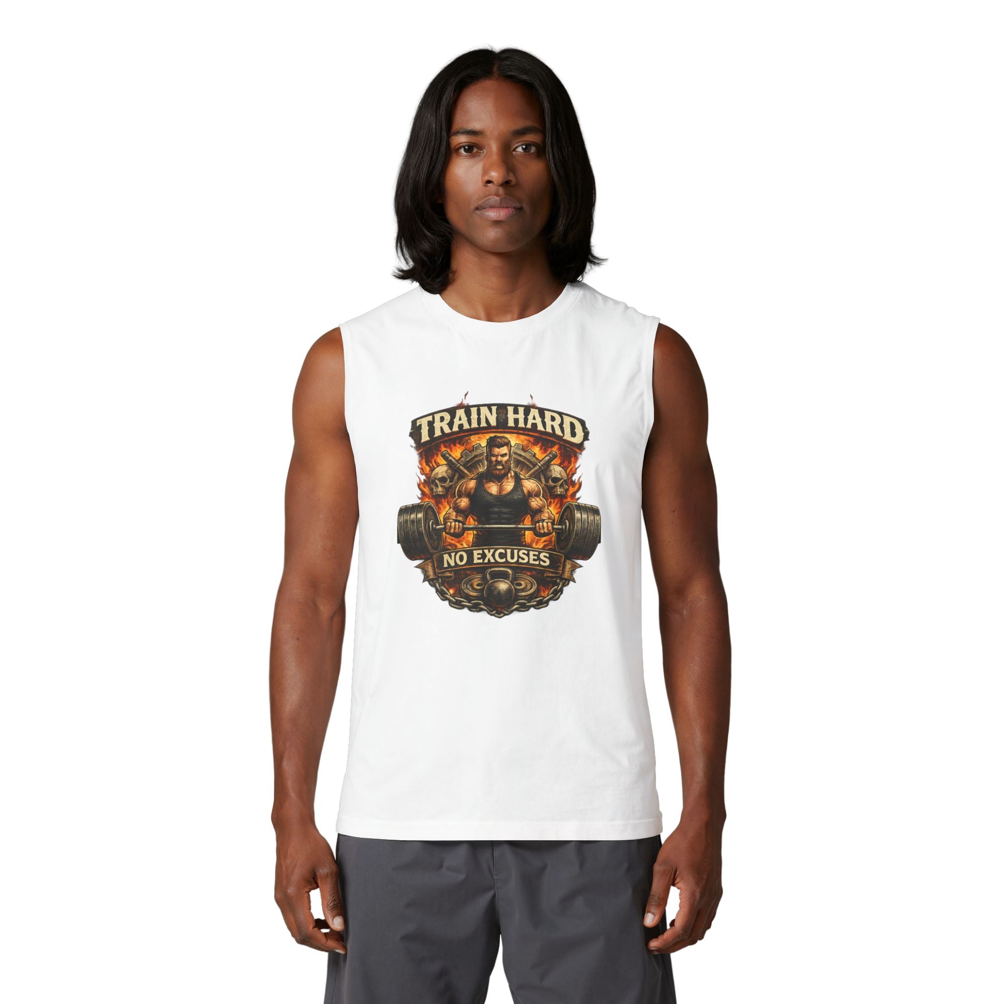 Train Hard Muscle Tank - "Train Hard No Excuses" Gym Tank Top
