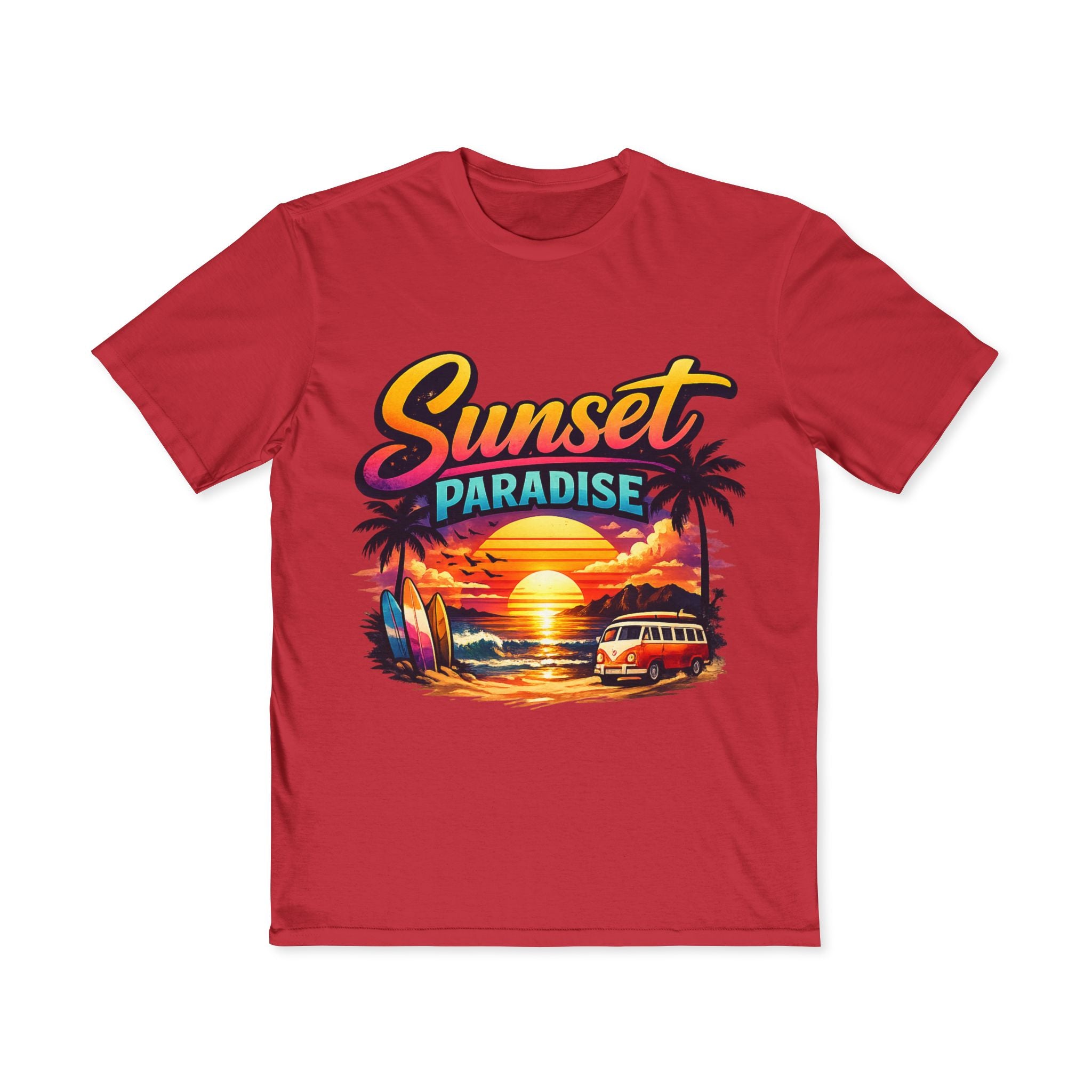 Sunset Paradise Graphic Tee — Retro Beach Surf T-Shirt