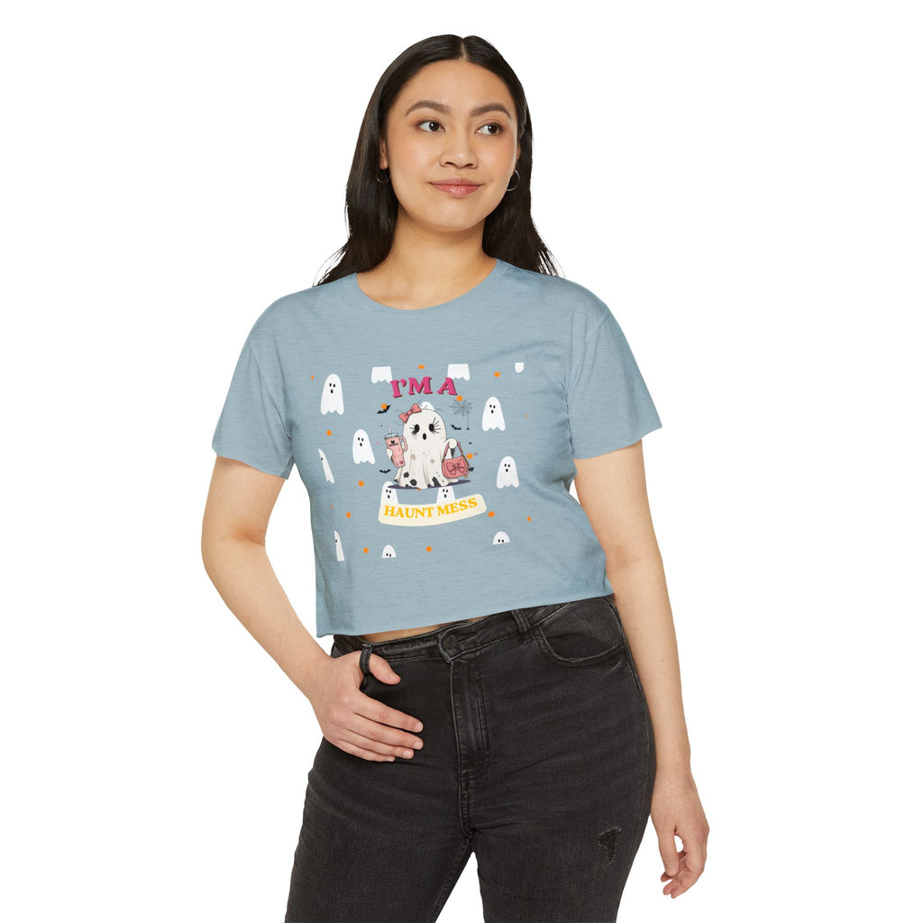 Women's Halloween Crop Top — "I'm a Haunt Mess" Ghost Festival Tee