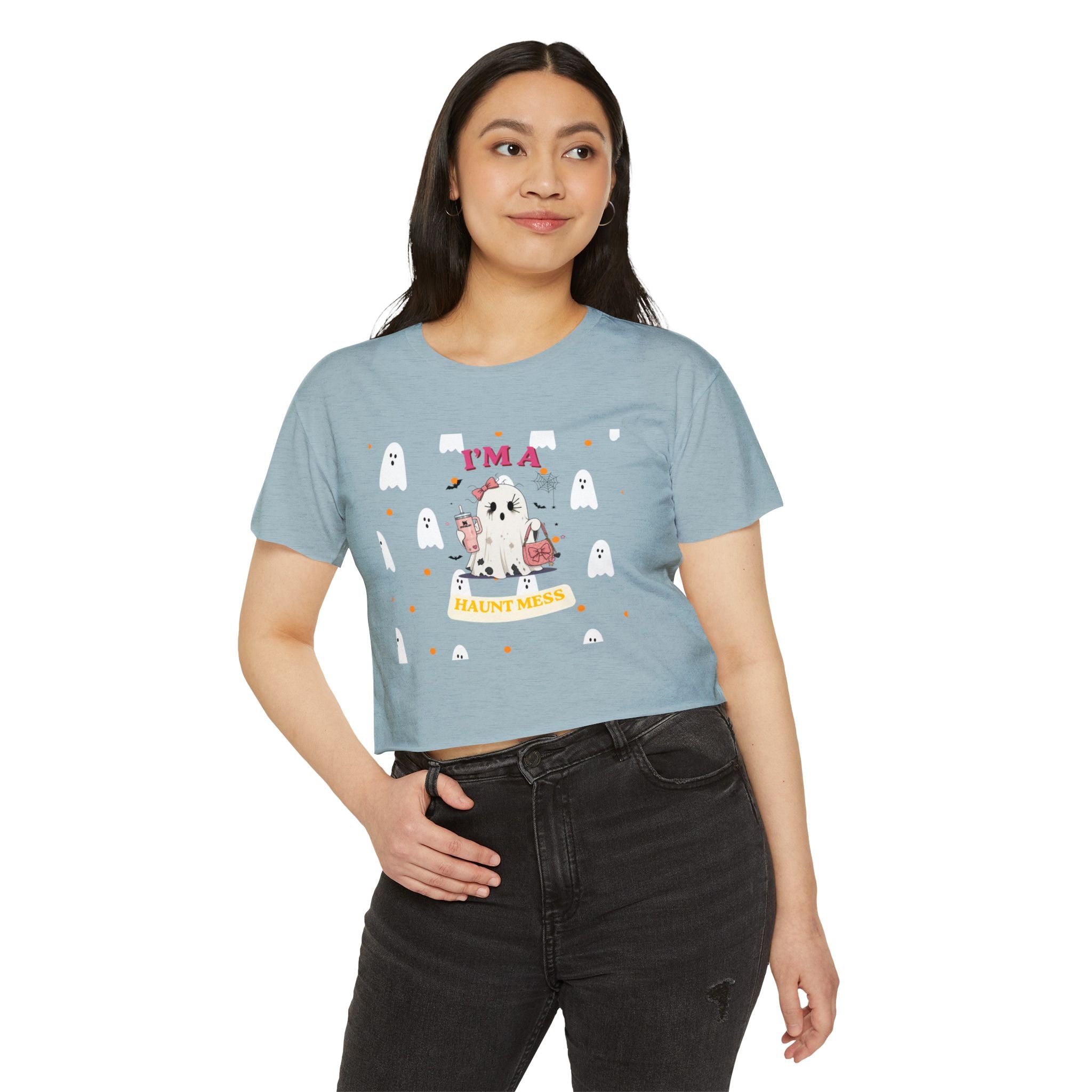 Women's Halloween Crop Top — "I'm a Haunt Mess" Ghost Festival Tee