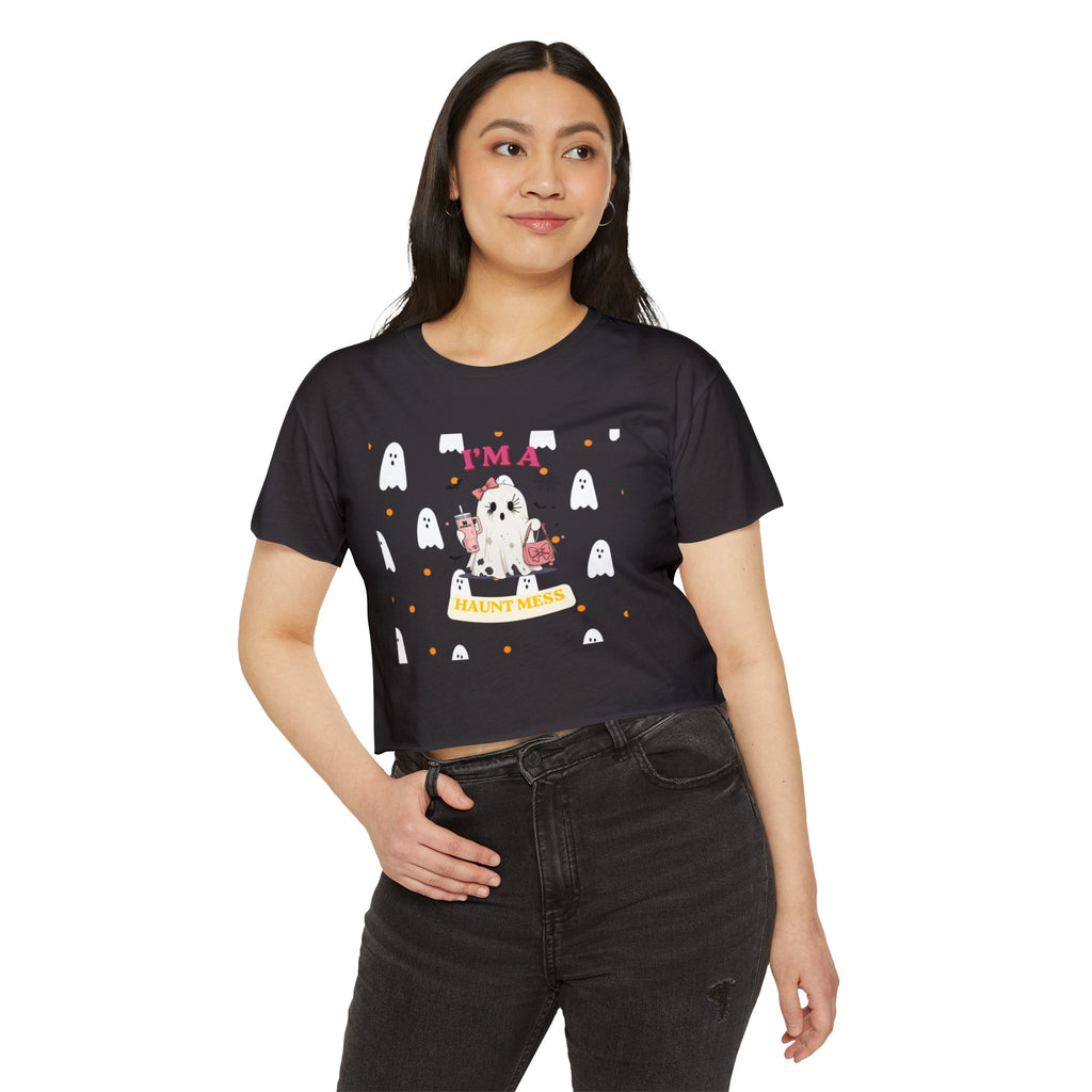 Women's Halloween Crop Top — "I'm a Haunt Mess" Ghost Festival Tee
