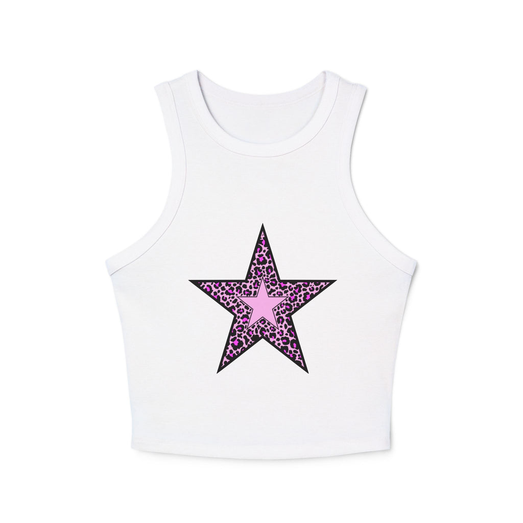 Star Leopard Tank Top — Pink Leopard Print Star Graphic Women's Racer Tank