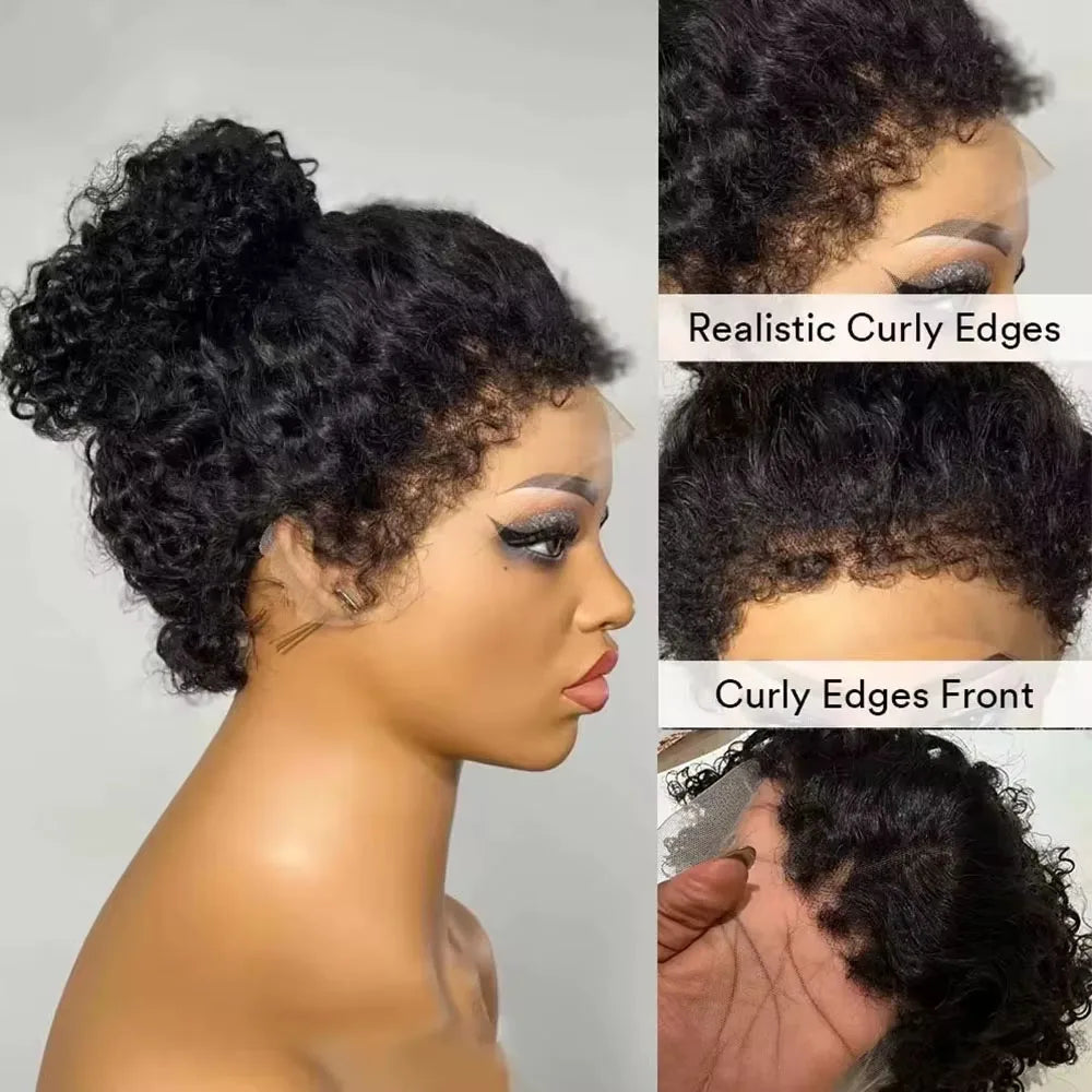4C Kinky Edges Deep Wave Frontal Wig Invisible Drawstring 360 Full HD Lace Front Wigs Water Wave Glueless Wigs Human Hair