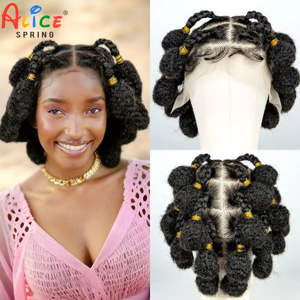 Synthetic Handmade Bantu Braided Wigs Full Lace Knotless Braided Lace Wig Short Braiding Hair Wig with Baby Hair for Black Women