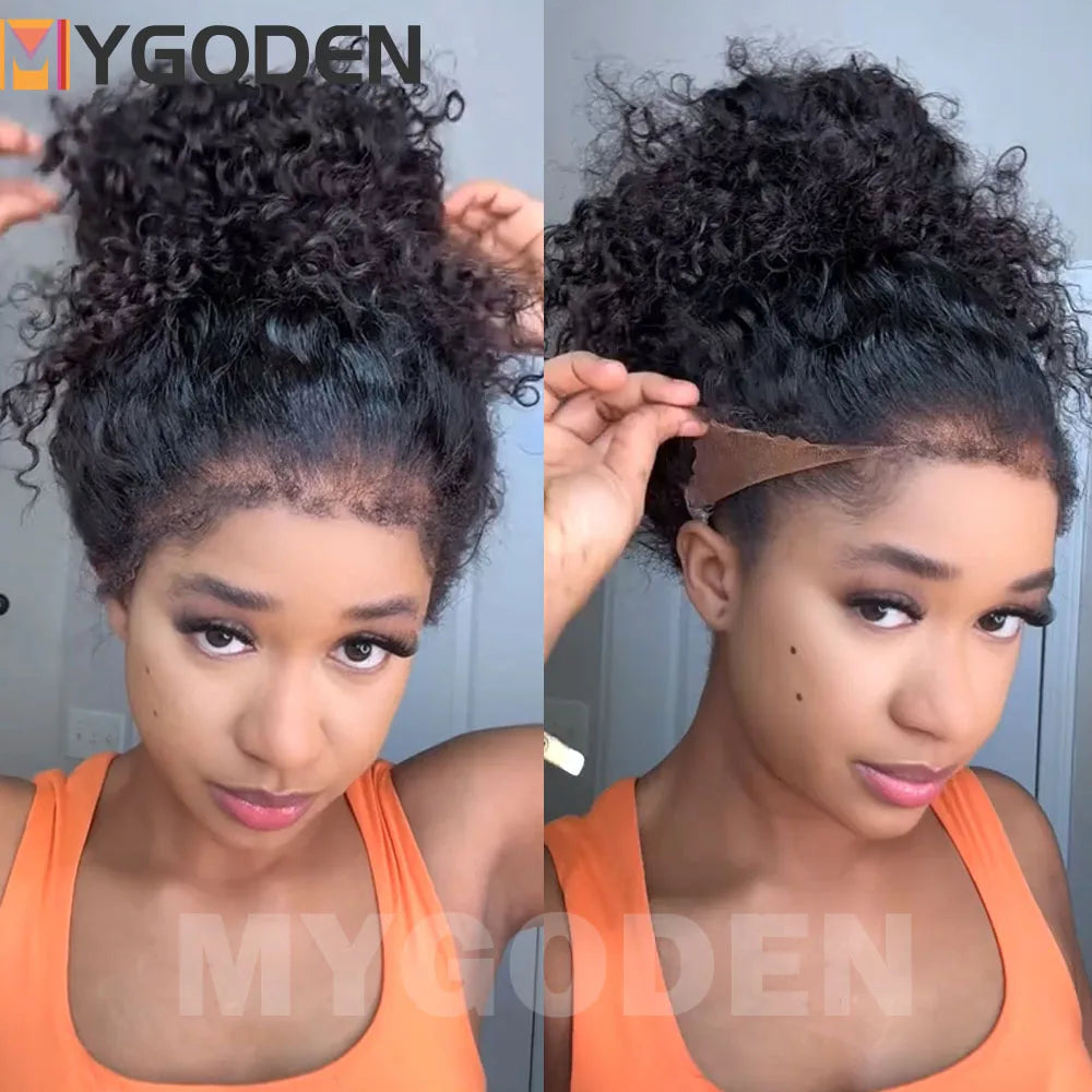 4C Kinky Edges Deep Wave Frontal Wig Invisible Drawstring 360 Full HD Lace Front Wigs Water Wave Glueless Wigs Human Hair
