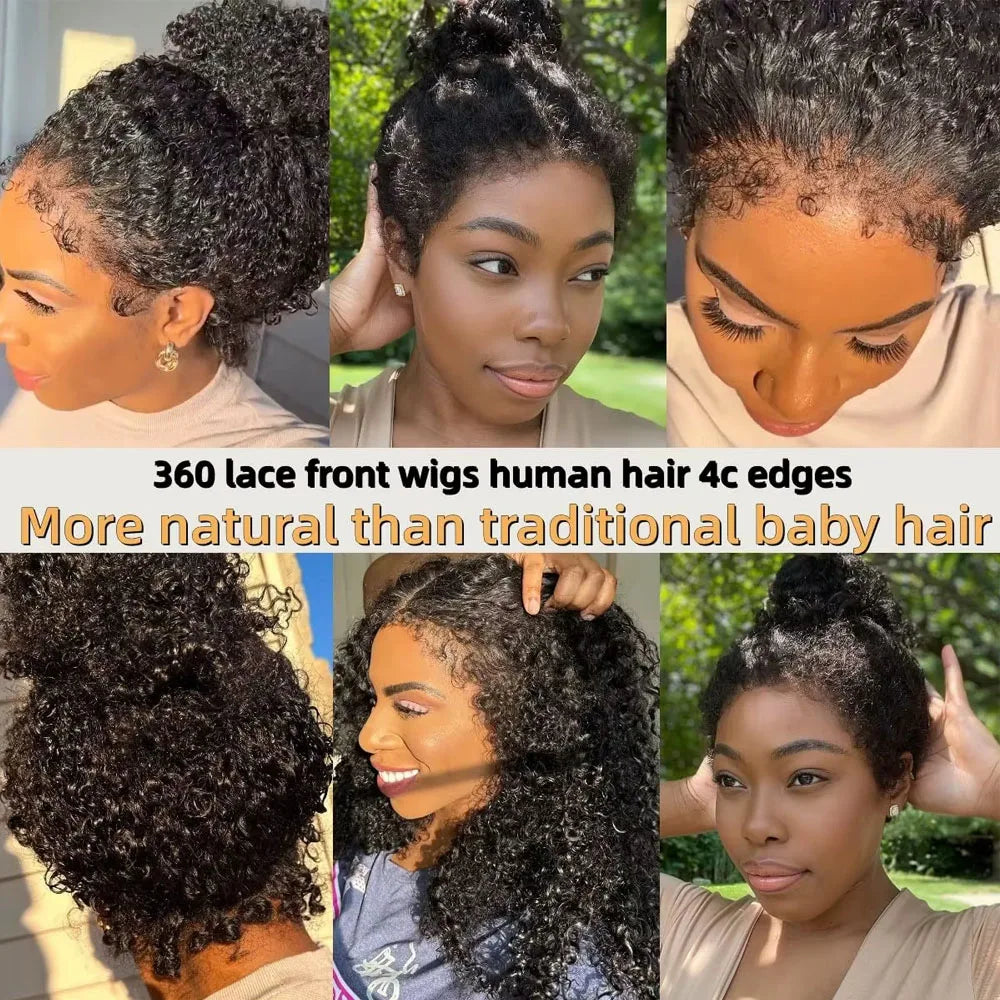 4C Kinky Edges Deep Wave Frontal Wig Invisible Drawstring 360 Full HD Lace Front Wigs Water Wave Glueless Wigs Human Hair