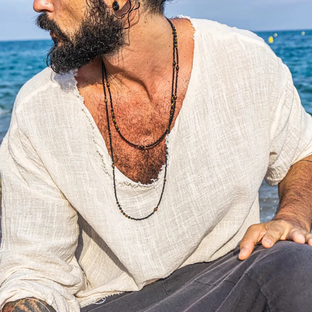 1PC 2026 Trend Vintage Ethnic Bohemia Wooden Beaded Necklace for Men Hippie Boho Necklace Man Accessories Tribal Jewelry