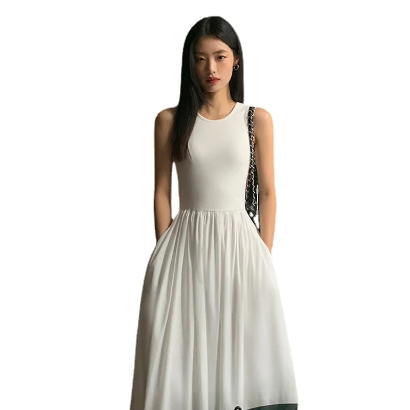 Casual Fashion Slim Clothes Lady Spring Summer Vestido Y2K Women Chic A-Line Midi Dresses Female Bodycon Elegant Black White