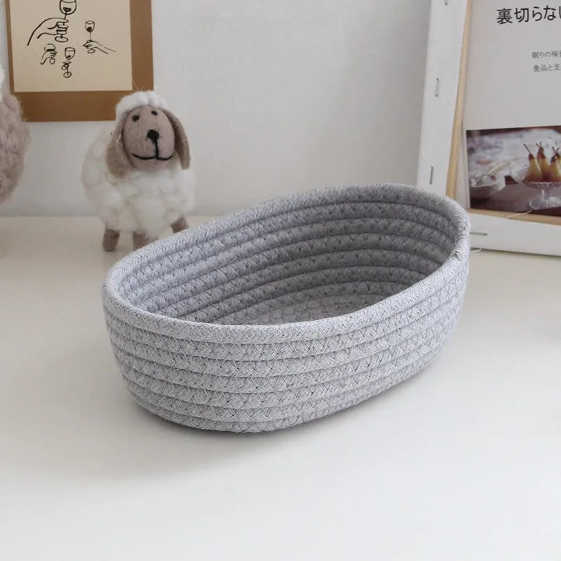 HOMEFISH Nordic Cotton Rope Woven Storage Basket Desktop Cosmetic Key Sundries Organizer Box